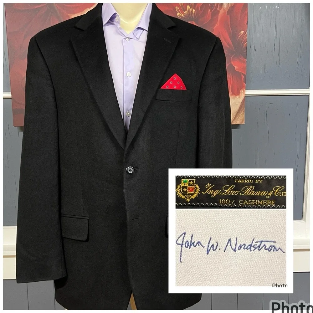 John W. Nordstrom Cashmere Blazer Jacket Sport Coat Mens 44L Long Black